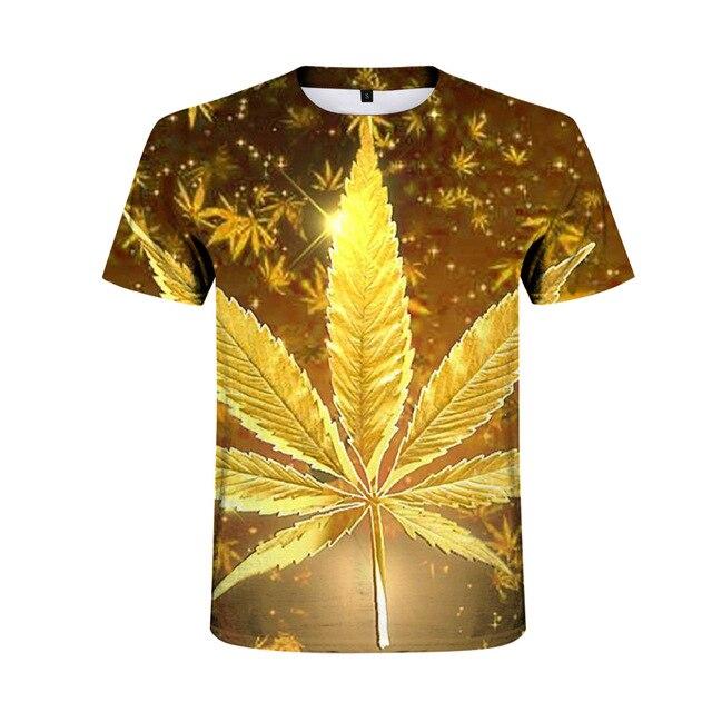 T-Shirt Feuille de Cannabis Dorée