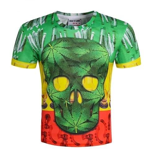 T-Shirt Tête de Mort Feuille de Cannabis