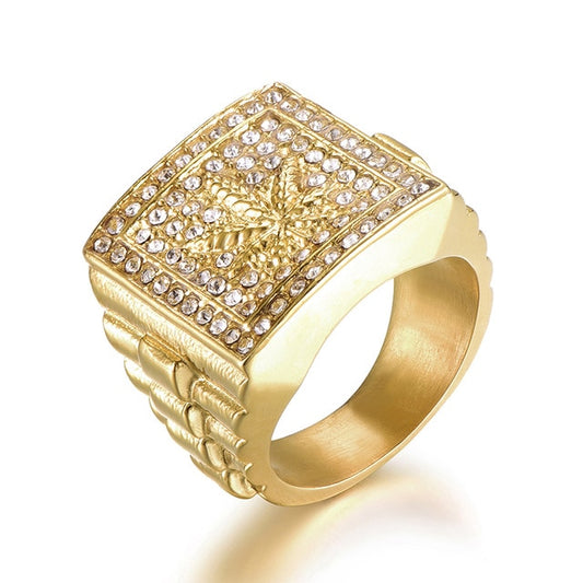 Bague Cannabis Or