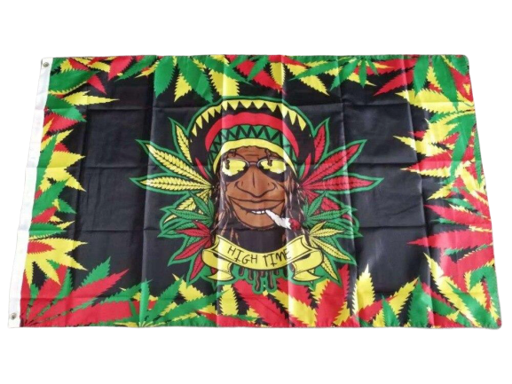 Drapeau Cannabis <br> Rasta avec un Joint