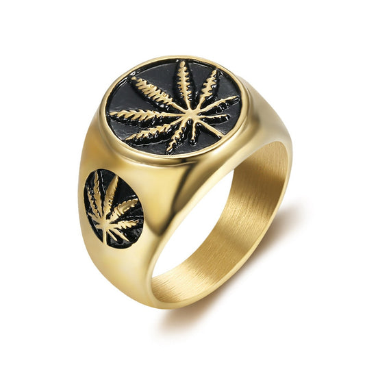 Bague Cannabis <br> Feuilles Dorées de Chanvre