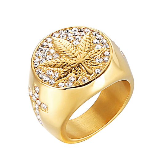 Bague Cannabis <br> Résine Dorée